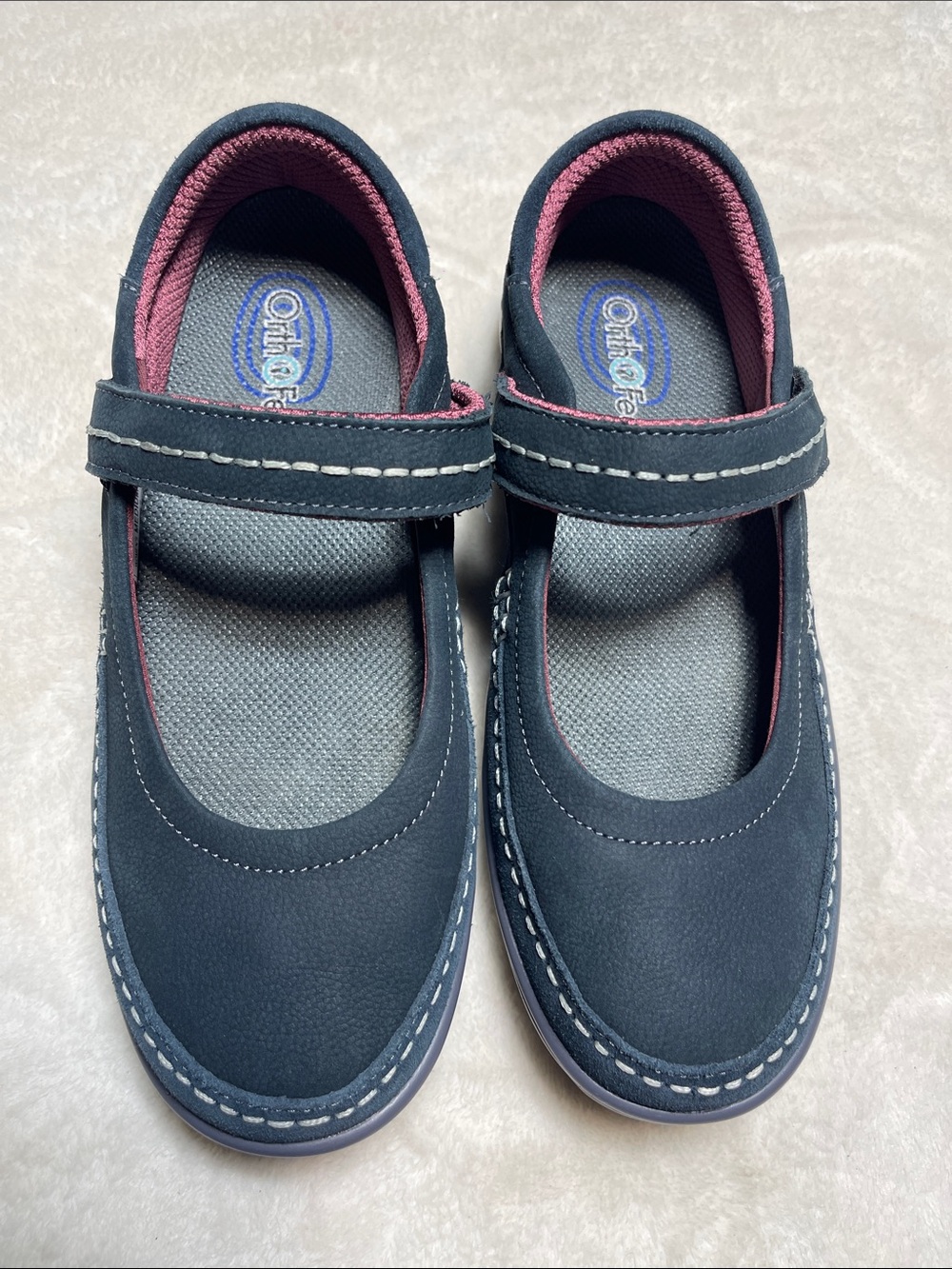 Orthofeet Women's Navy Mary Jane Mules with Pink Trim - Comfort Support Size 7